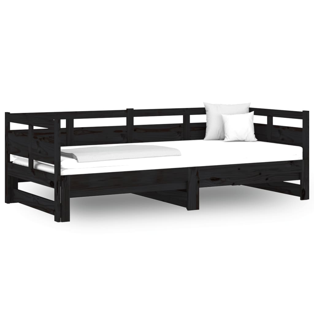 daybed med udtræk 2x(80x200) cm massivt fyrretræ sort
