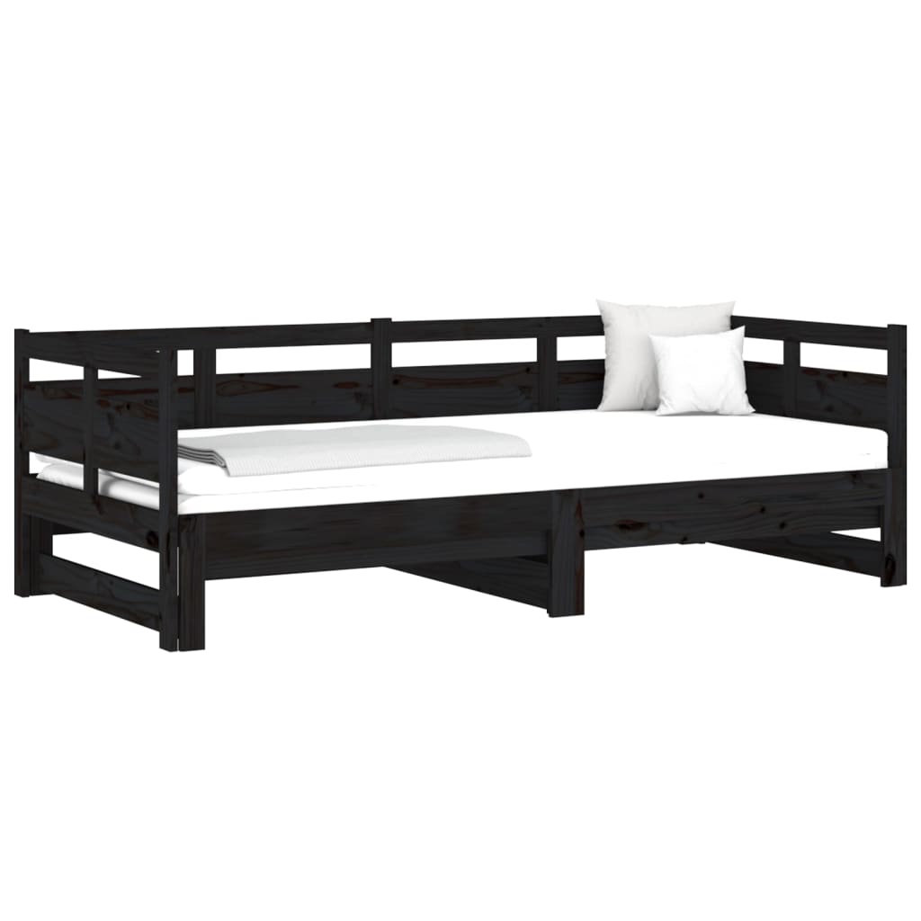 daybed med udtræk 2x(80x200) cm massivt fyrretræ sort