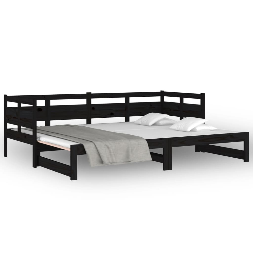 daybed med udtræk 2x(80x200) cm massivt fyrretræ sort