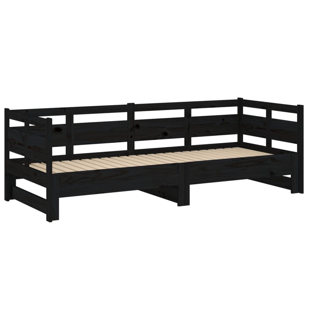 daybed med udtræk 2x(80x200) cm massivt fyrretræ sort