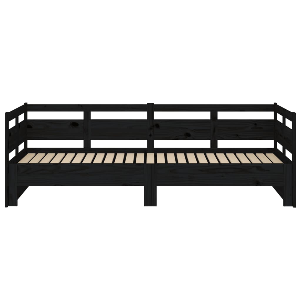 daybed med udtræk 2x(80x200) cm massivt fyrretræ sort