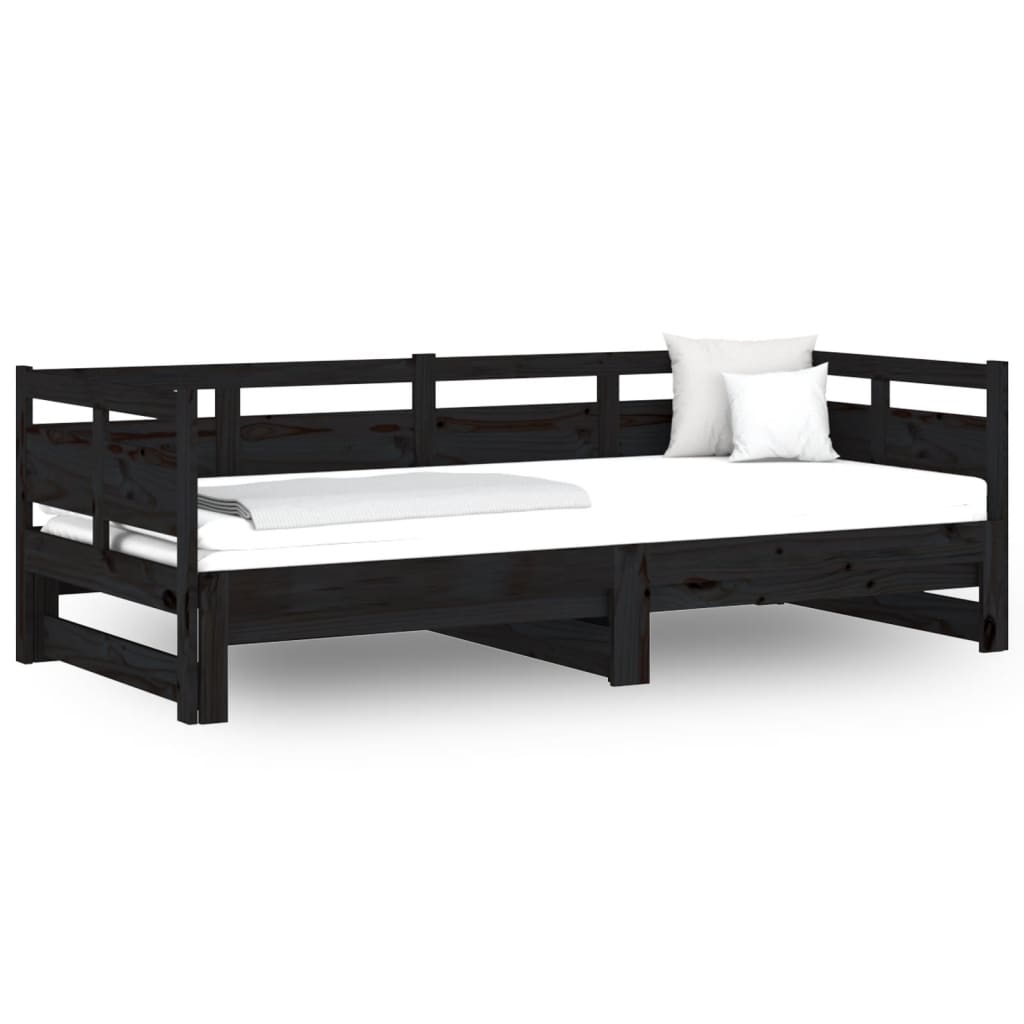 daybed med udtræk 2x(90x190) cm massivt fyrretræ sort