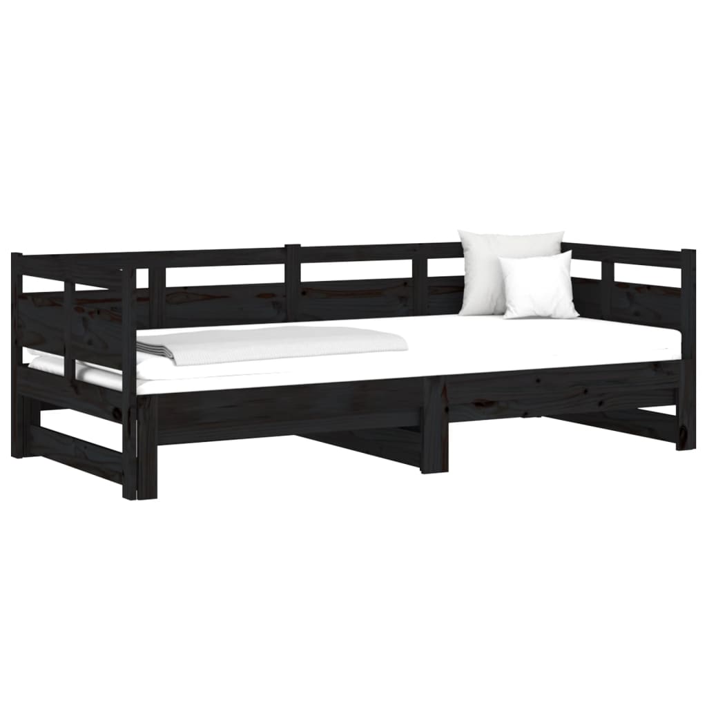 daybed med udtræk 2x(90x190) cm massivt fyrretræ sort