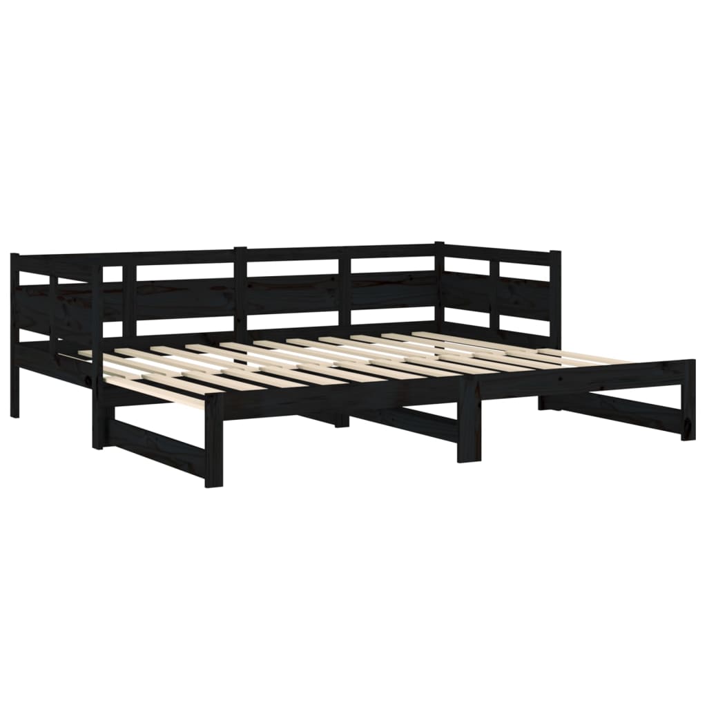 daybed med udtræk 2x(90x190) cm massivt fyrretræ sort