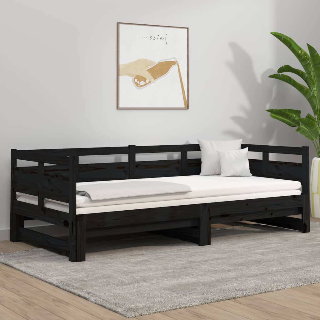 daybed med udtræk 2x(90x190) cm massivt fyrretræ sort