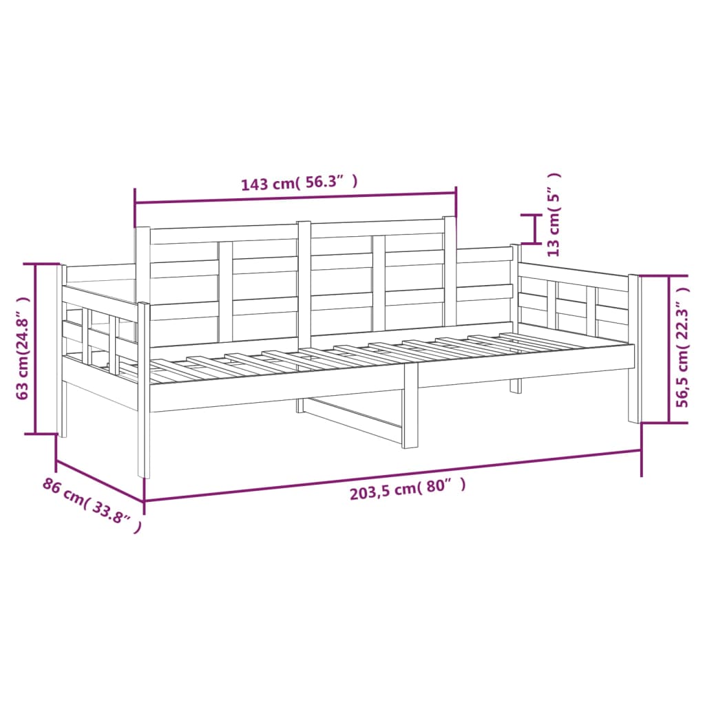 daybed 80x200 cm massivt fyrretræ