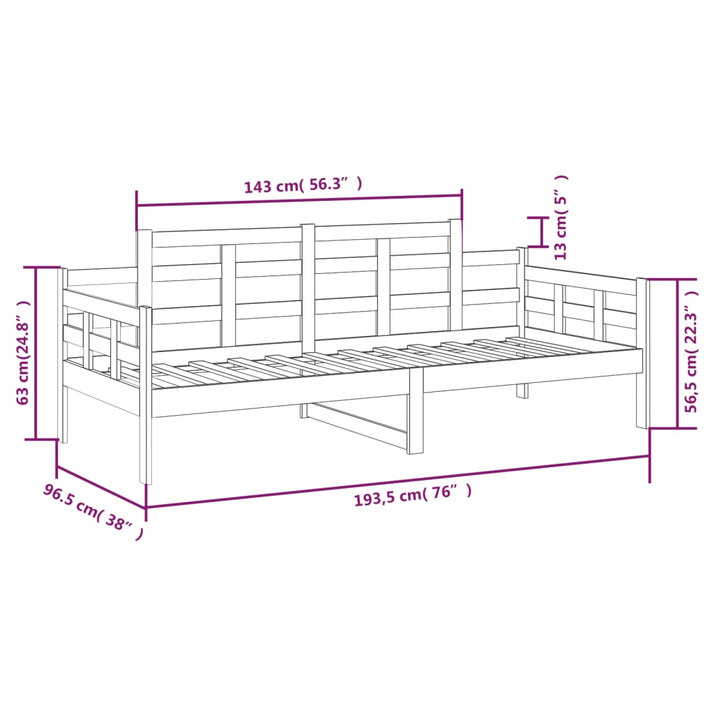 daybed massivt fyrretræ 90x190 cm