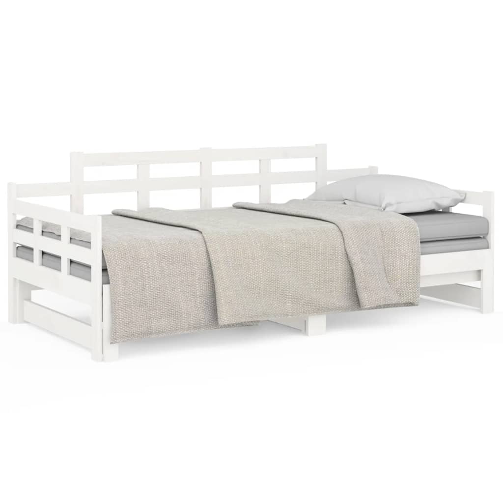 daybed med udtræk 90x200 cm massivt fyrretræ hvid