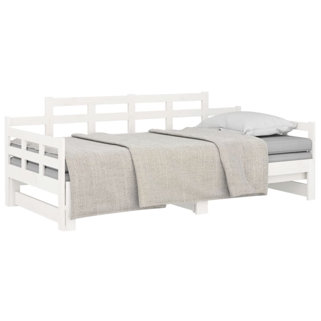 daybed med udtræk 90x200 cm massivt fyrretræ hvid