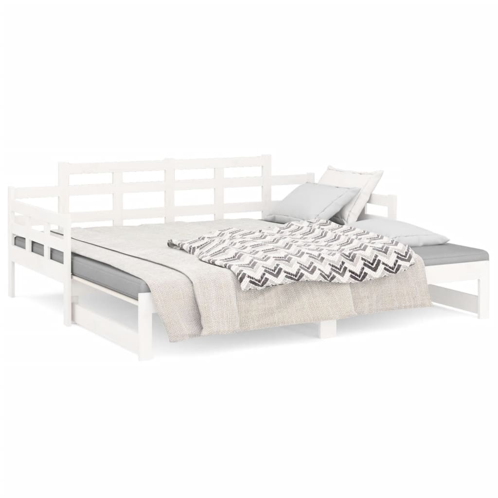daybed med udtræk 90x200 cm massivt fyrretræ hvid