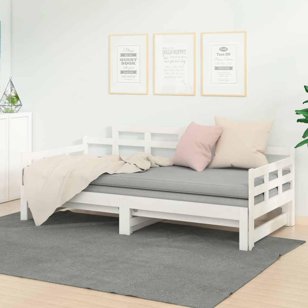 daybed med udtræk 90x200 cm massivt fyrretræ hvid