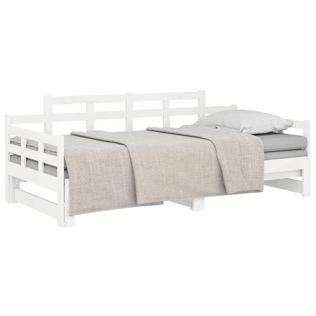 daybed med udtræk 80x200 cm massivt fyrretræ hvid
