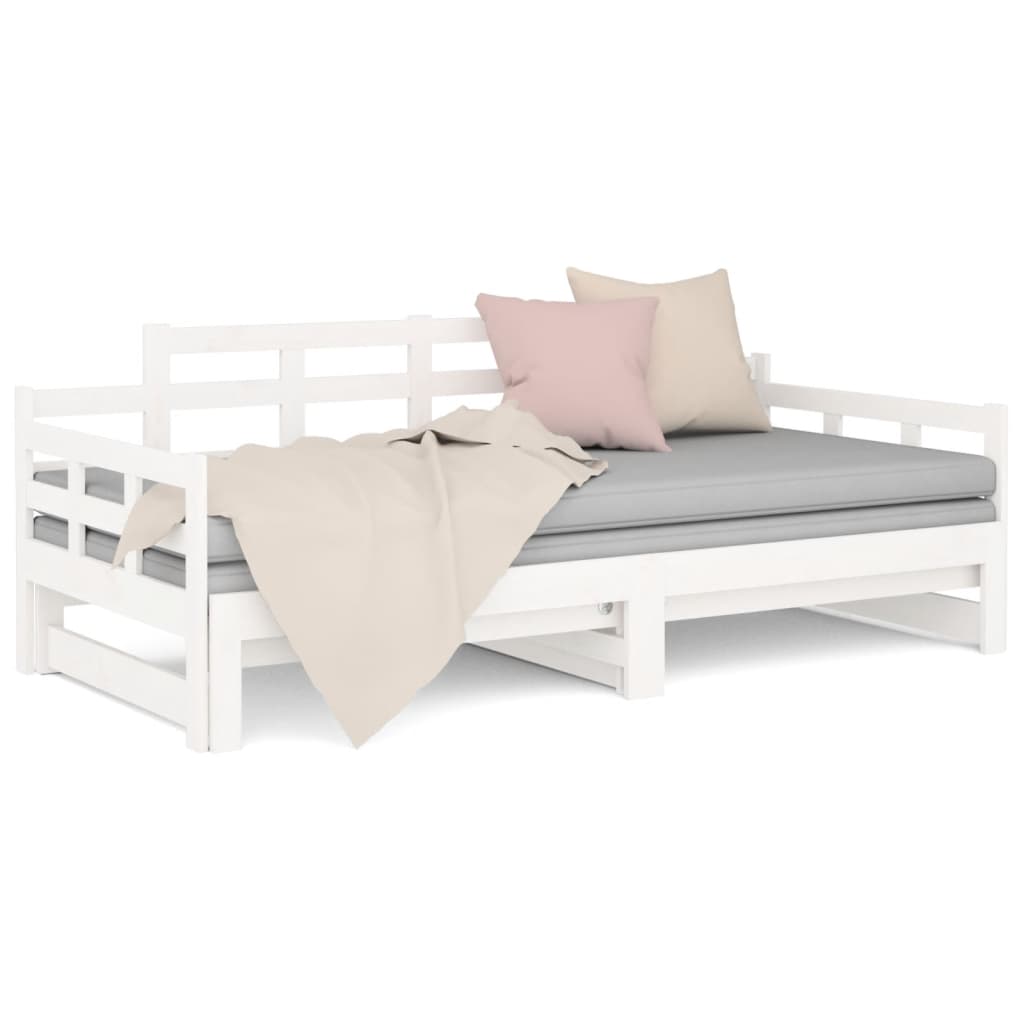 daybed med udtræk 80x200 cm massivt fyrretræ hvid