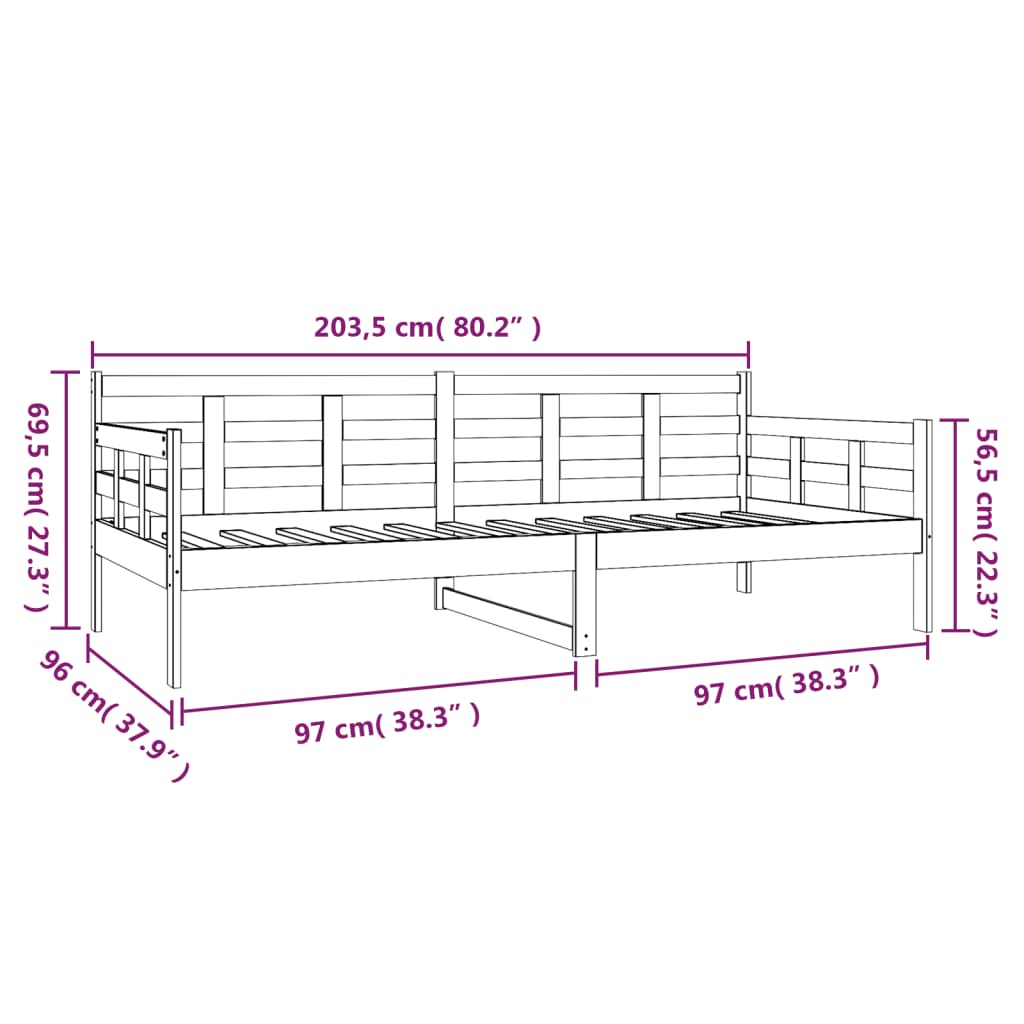 daybed 90x200 cm massivt fyrretræ hvid