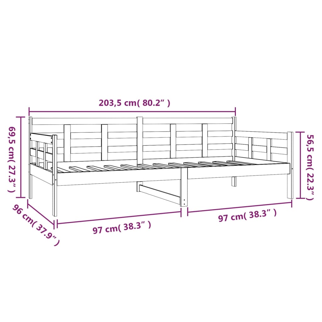 daybed 90x200 cm massivt fyrretræ sort
