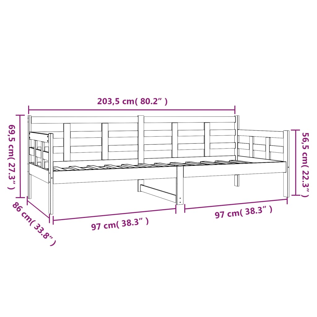 daybed 80x200 cm massivt fyrretræ