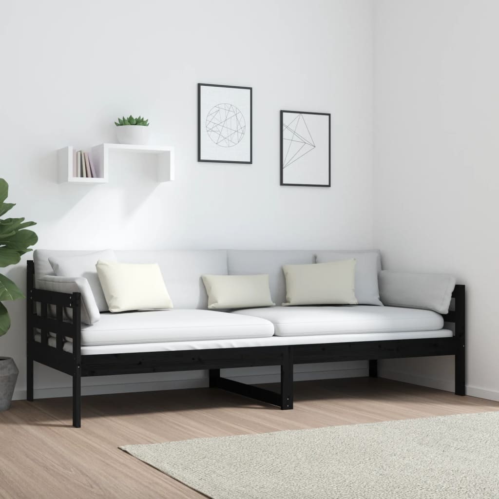 daybed 80x200 cm massivt fyrretræ sort
