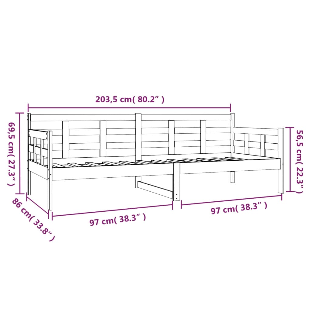 daybed 80x200 cm massivt fyrretræ sort
