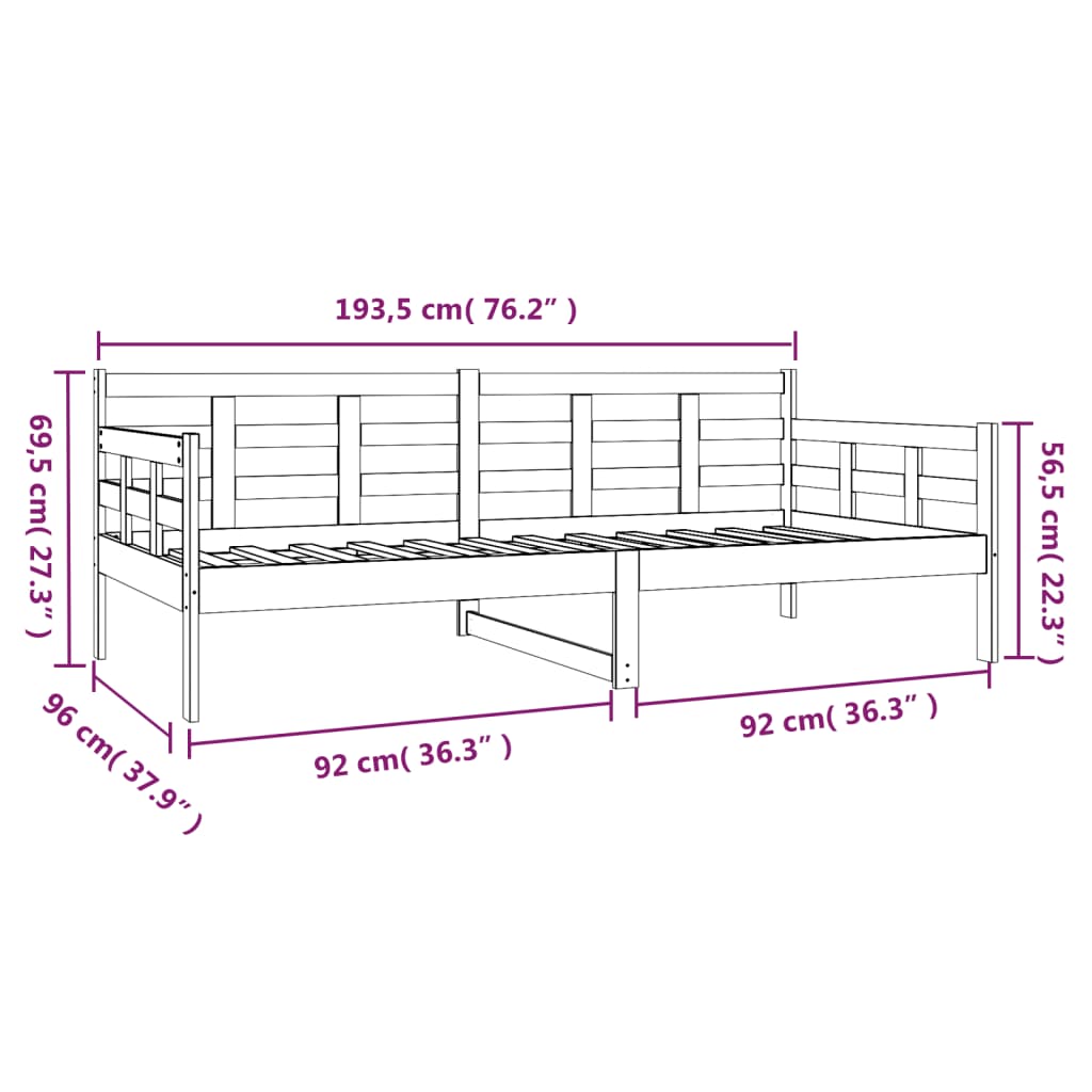 daybed massivt fyrretræ 90x190 cm