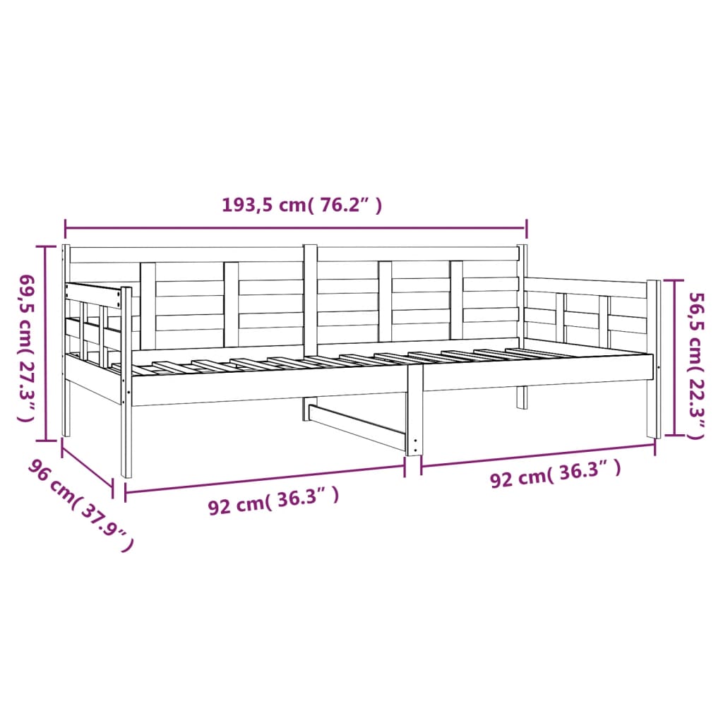 daybed massivt fyrretræ hvid 90x190 cm