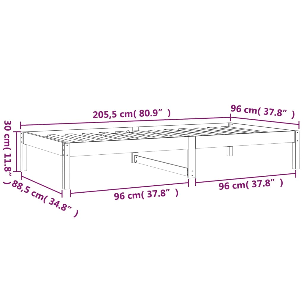 daybed uden madras 90x200 cm massivt fyrretræ hvid