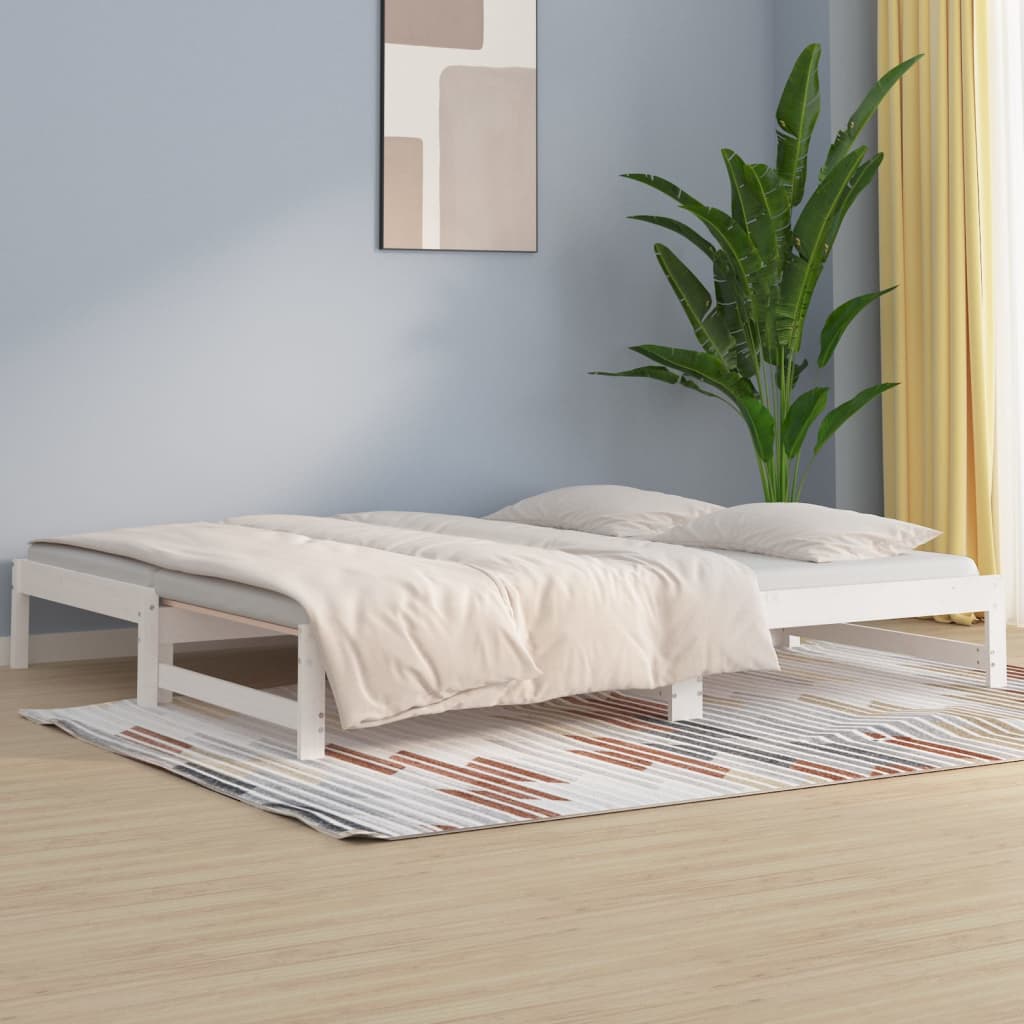 daybed med udtræk 2x(80x200) cm massivt fyrretræ hvid