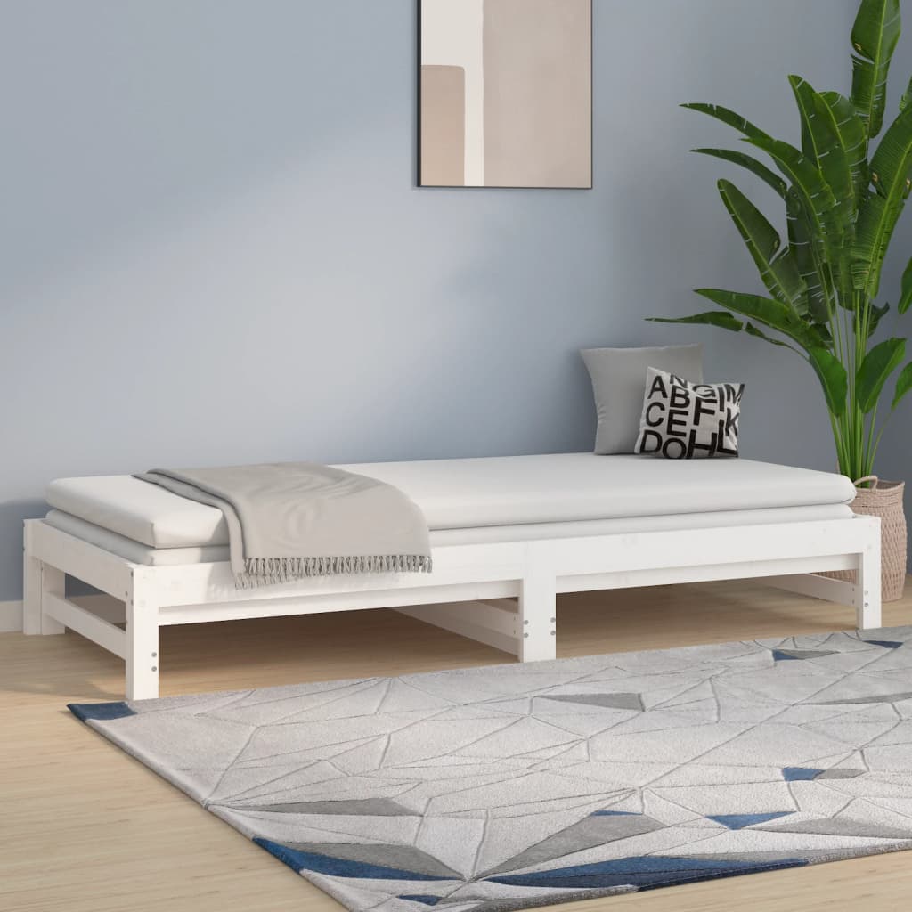 daybed med udtræk 2x(90x190) cm massivt fyrretræ hvid