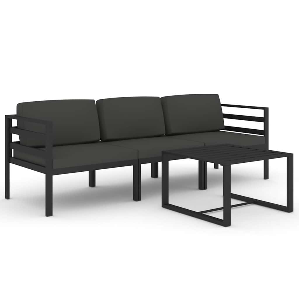 loungesæt til haven 4 dele med hynder aluminium antracitgrå
