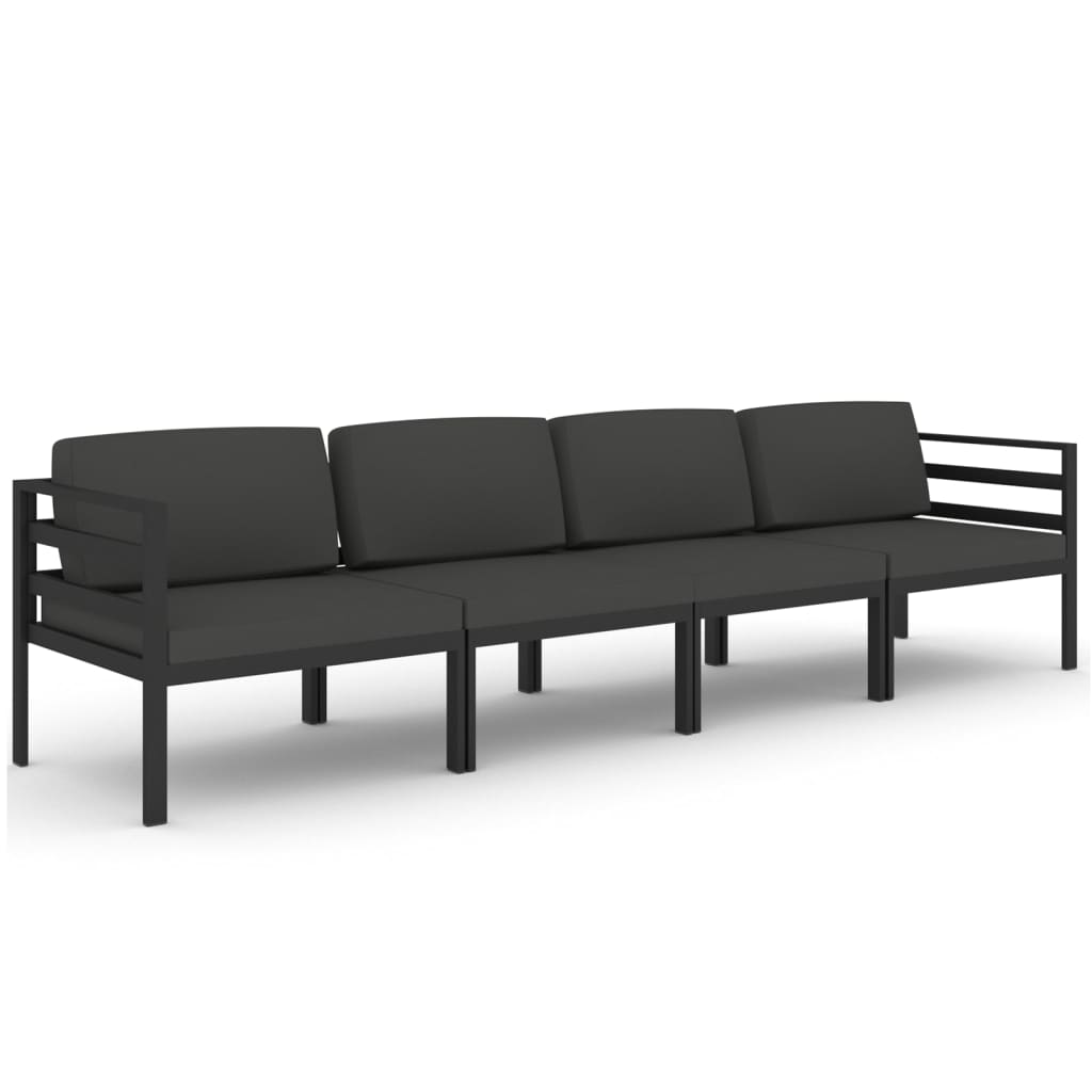 loungesæt til haven 4 dele med hynder aluminium antracitgrå