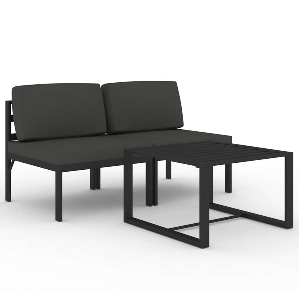 loungesæt til haven 3 dele med hynder aluminium antracitgrå