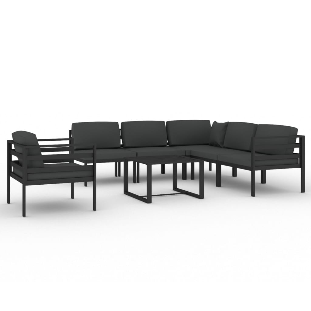 loungesæt til haven 7 dele med hynder aluminium antracitgrå