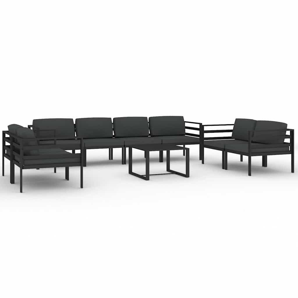 loungesæt til haven 9 dele med hynder aluminium antracitgrå