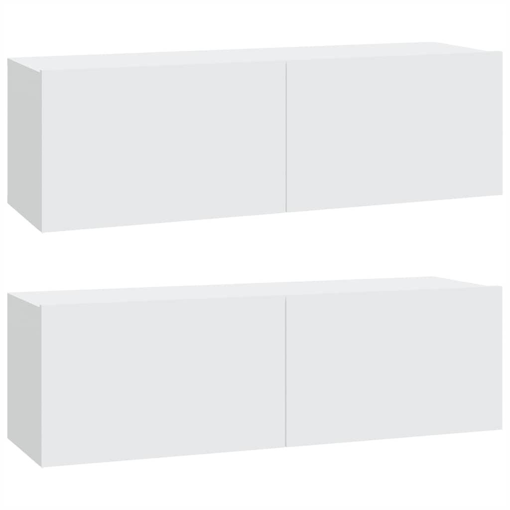 væghængte tv-skabe 2 stk. 100x30x30 cm konstrueret træ hvid