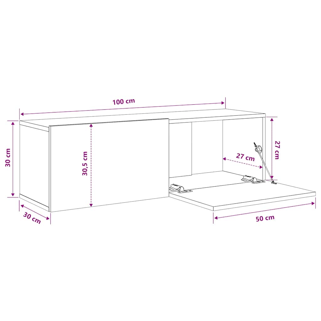 væghængte tv-skabe 2 stk. 100x30x30cm konstrueret træ sonoma-eg