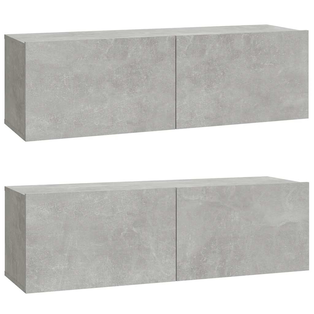 væghængte tv-skabe 2 stk. 100x30x30 cm konstrueret træ betongrå
