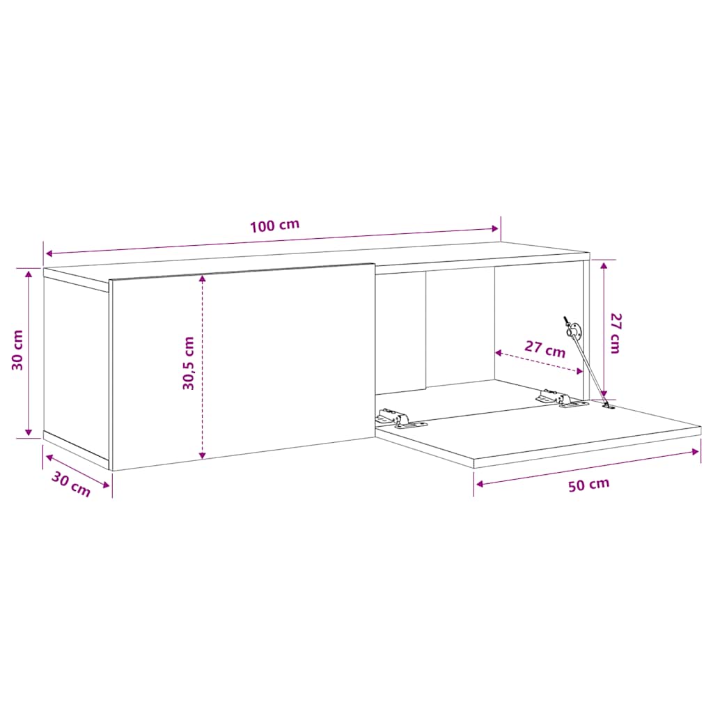 væghængte tv-skabe 2 stk. 100x30x30 cm konstrueret træ betongrå