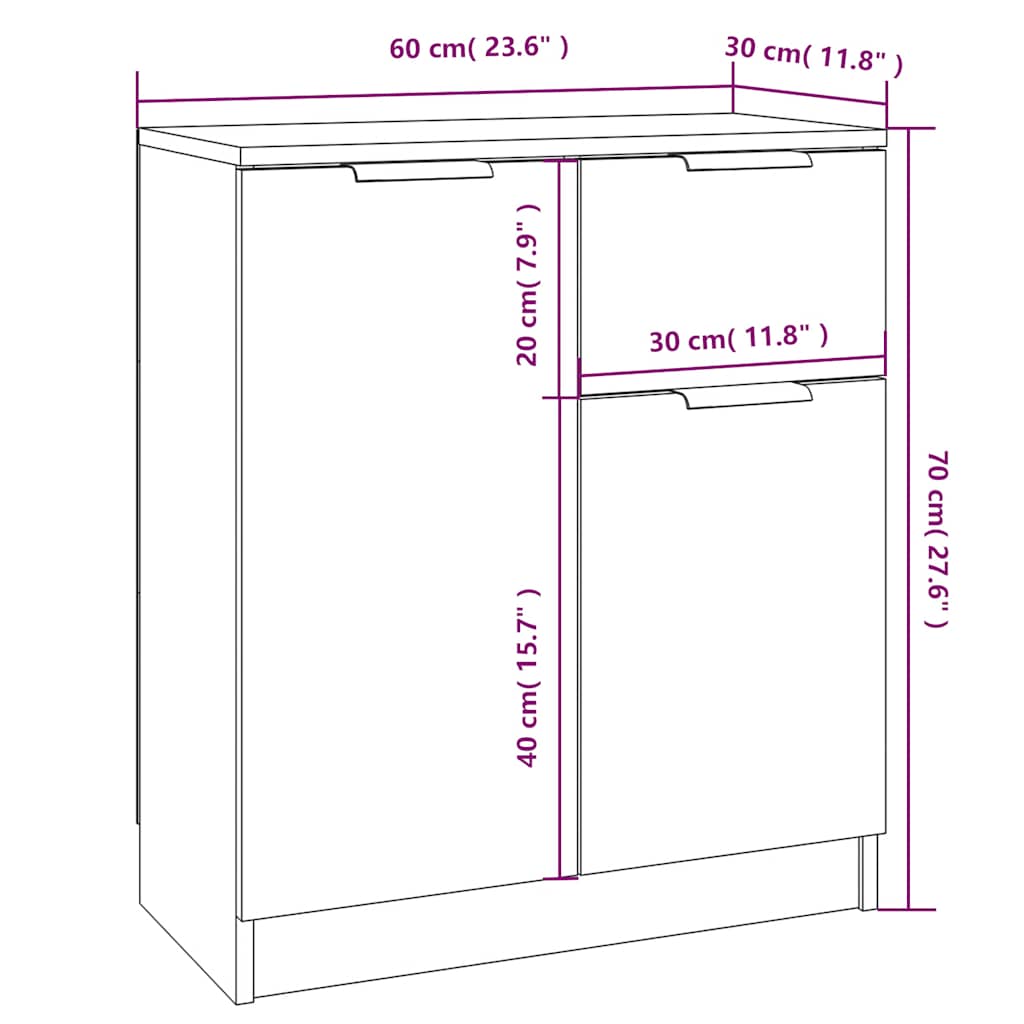 skænk 60x30x70 cm konstrueret træ hvid
