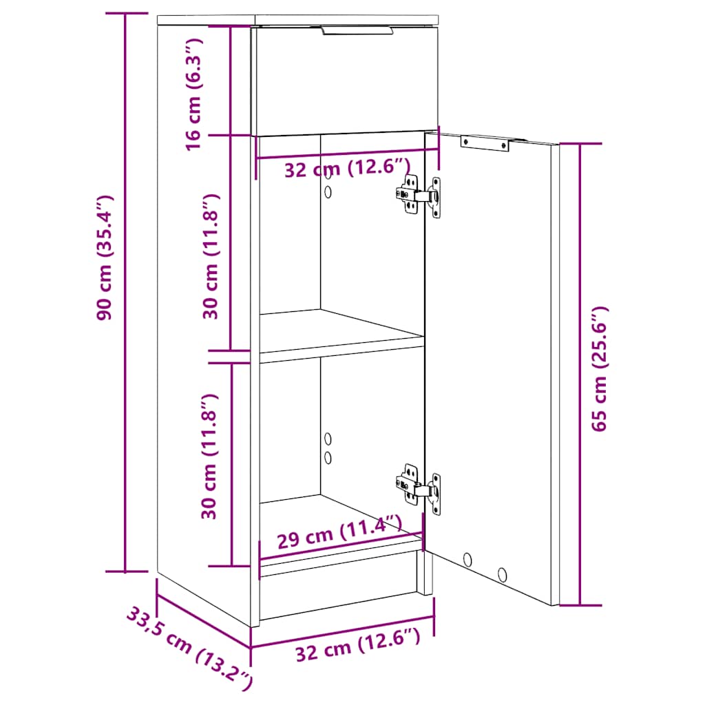 badeværelsesskab 32x34x90 cm konstrueret træ betongrå