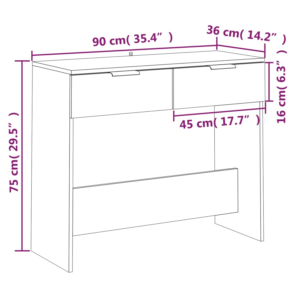 konsolbord 90x36x75 cm konstrueret træ sort