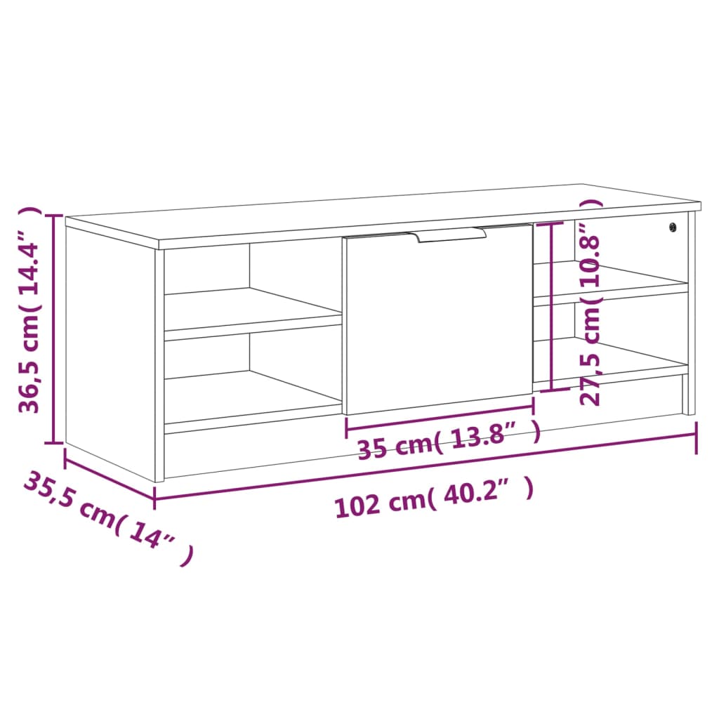tv-bord 102x35,5x36,5 cm konstrueret træ sonoma-eg