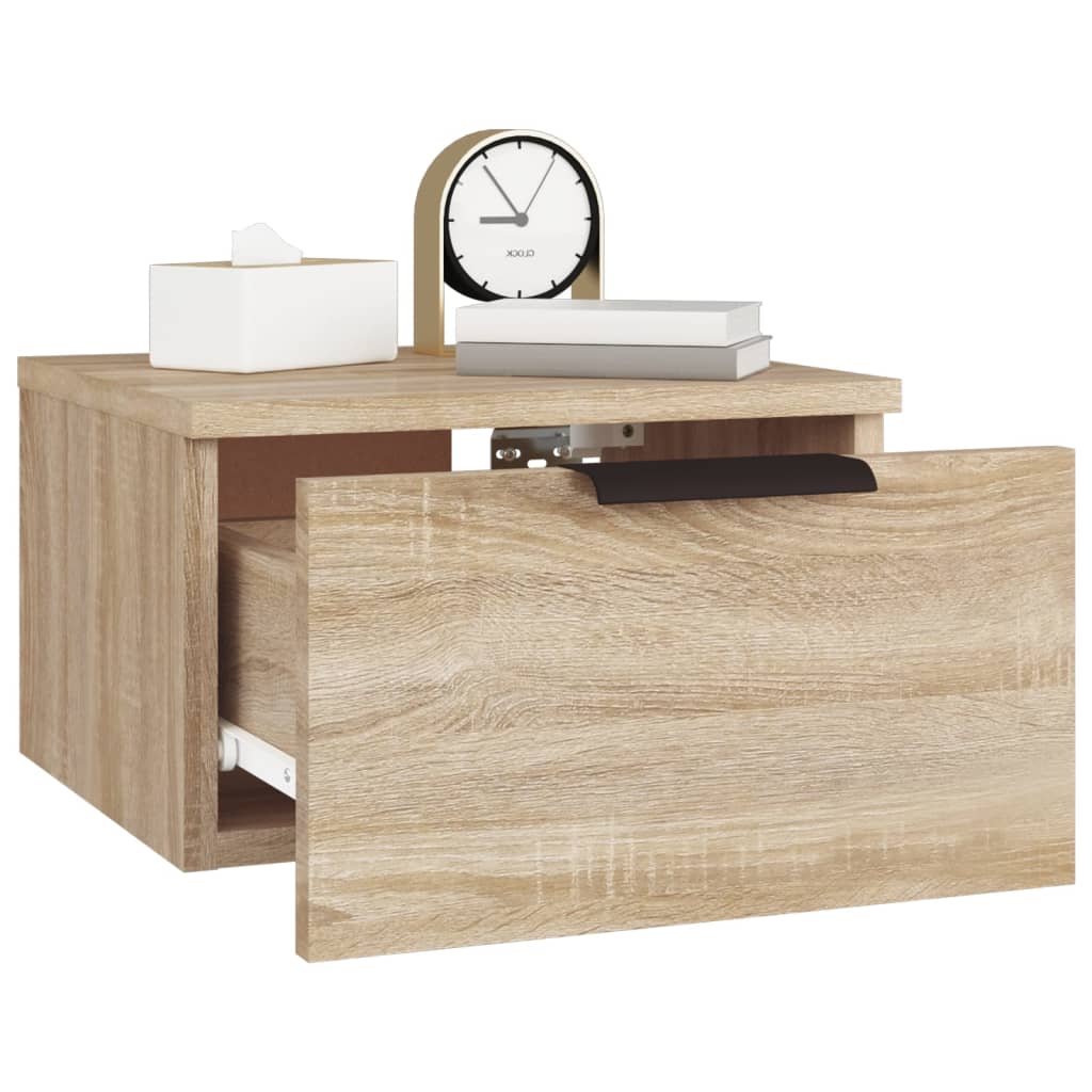 væghængte sengeborde 2 stk. 34x30x20 cm sonoma-eg