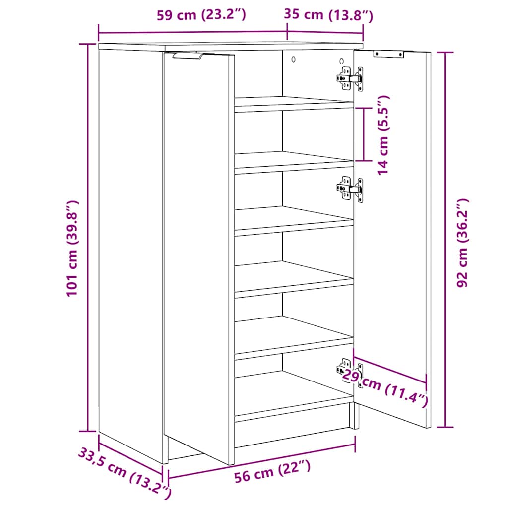 skoskab 59x35x100,5 cm konstrueret træ hvid