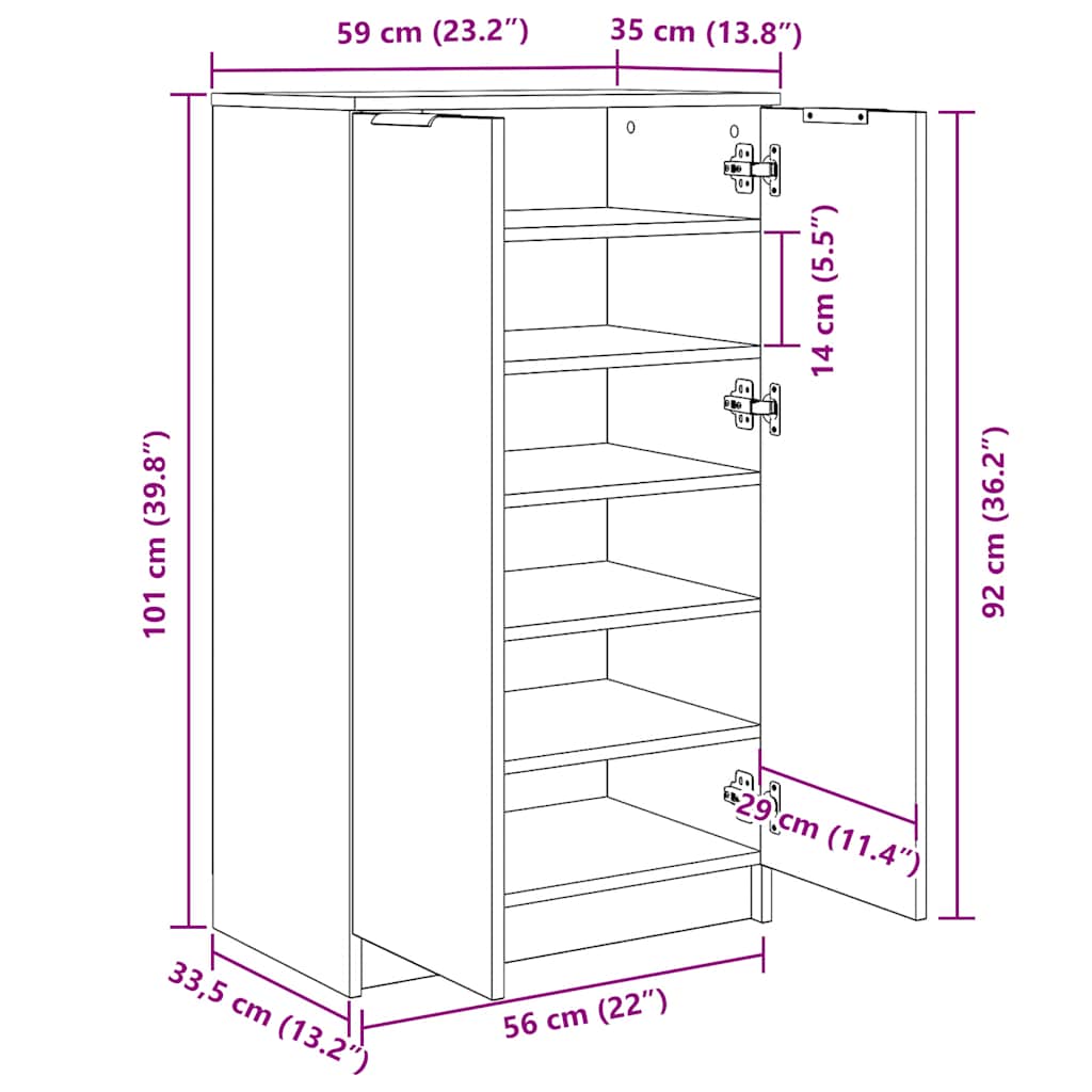 skoskab 59x35x100,5 cm konstrueret træ sonoma-eg