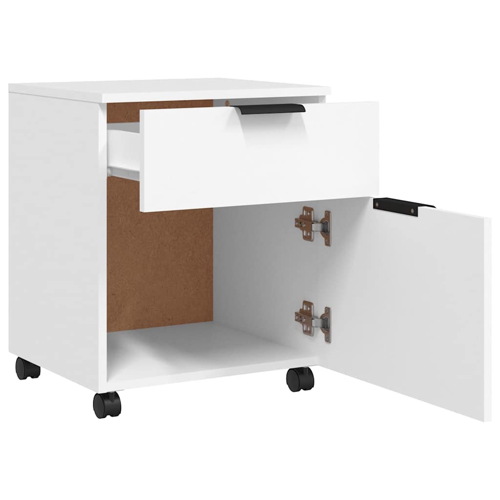arkivskab med hjul 45x38x54 cm konstrueret træ hvid