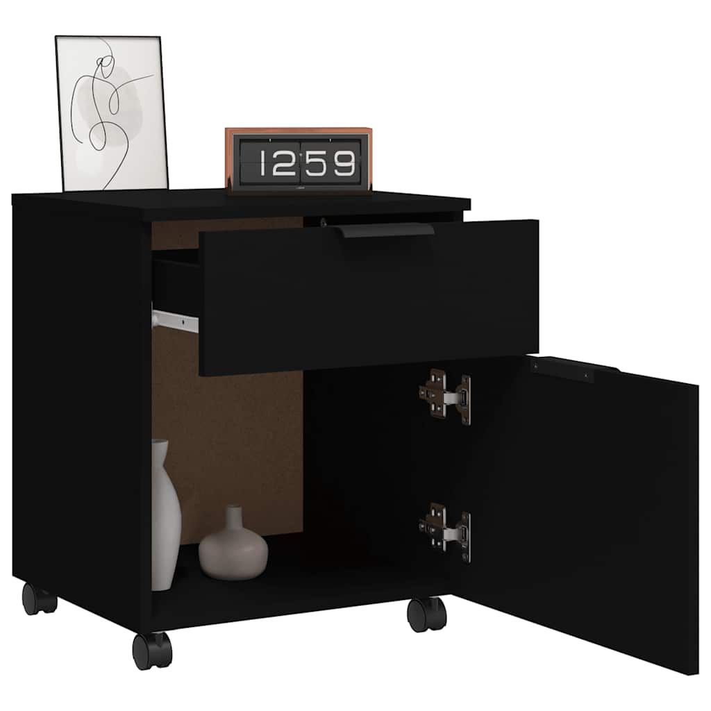 arkivskab med hjul 45x38x54 cm konstrueret træ sort
