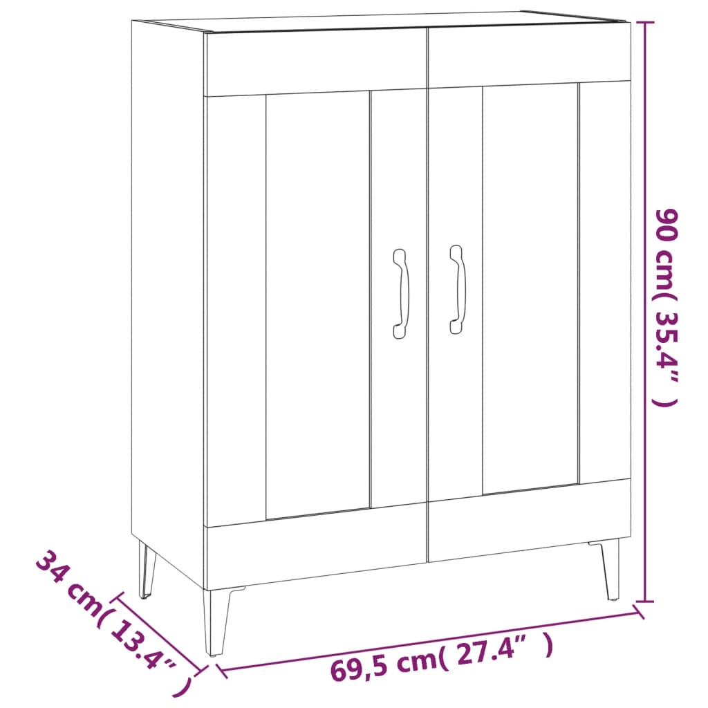 skænk 69,5x34x90 cm konstrueret træ hvid