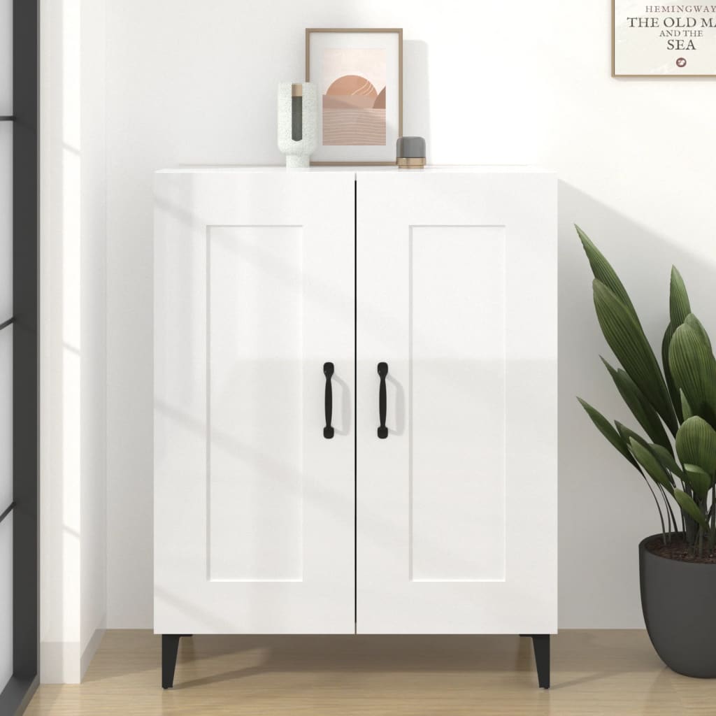 skænk 69,5x34x90 cm konstrueret træ hvid højglans