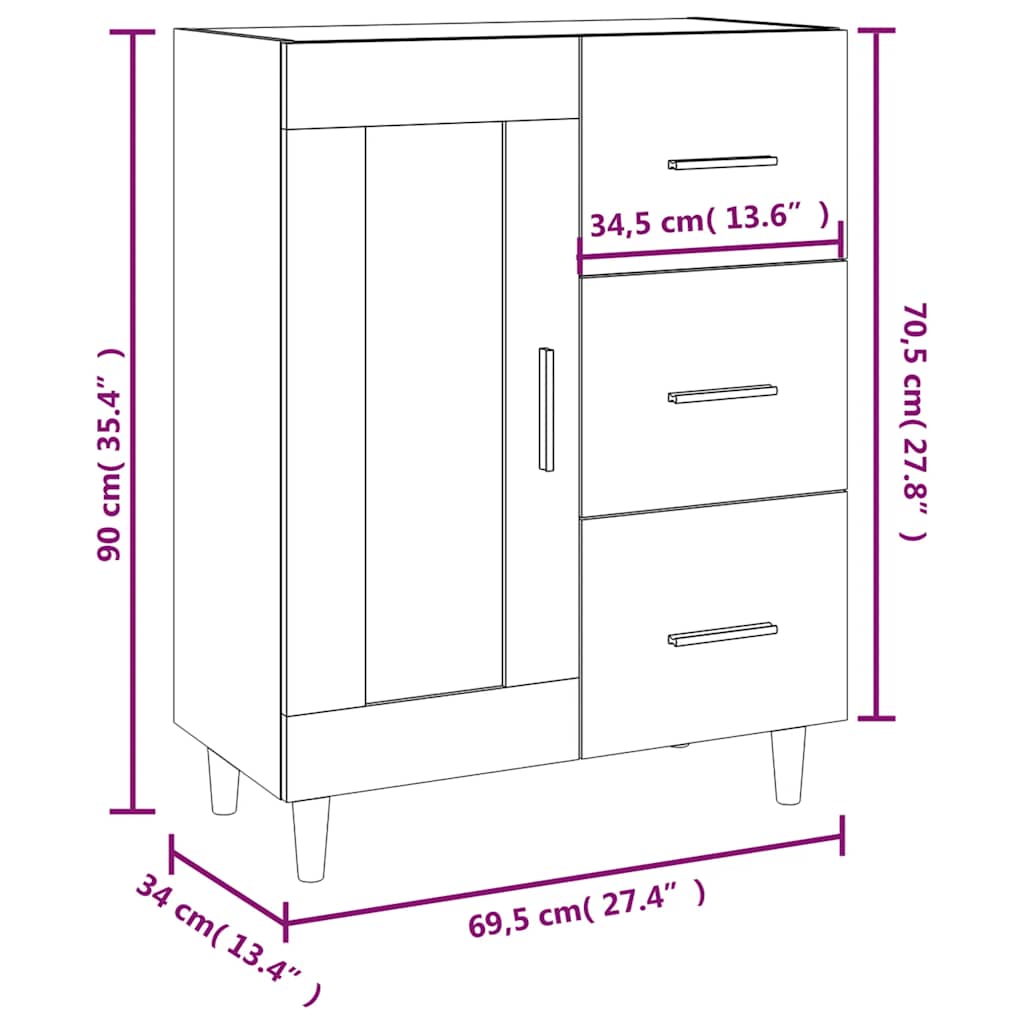skænk 69,5x34x90 cm konstrueret træ hvid