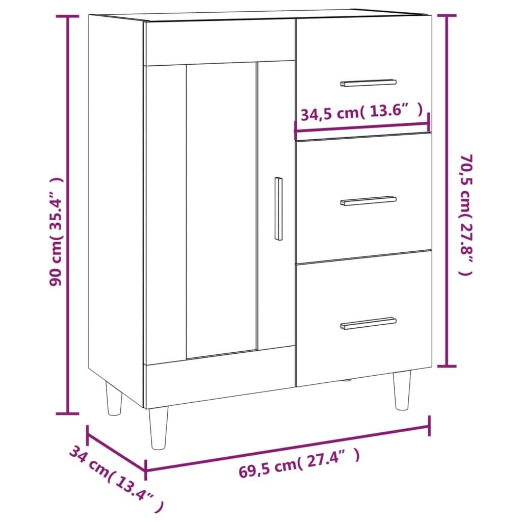 skænk 69,5x34x90 cm konstrueret træ betongrå