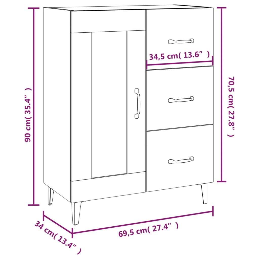 skænk 69,5x34x90 cm konstrueret træ hvid